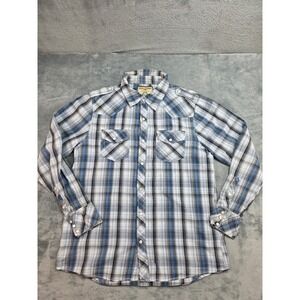 Supply Company USA Mens Blue Plaid Western Pearl Snap Shirt Long Sleeve Large